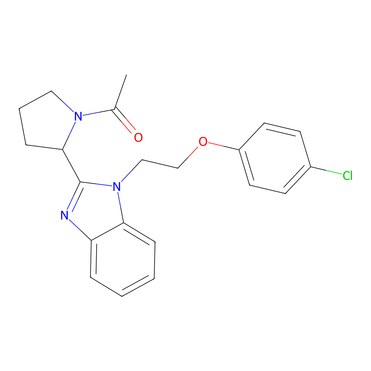 1-Acetyl-2-{1-[2-(4-chlorophenoxy)ethyl]benzimidazol-2-yl}pyrrolidine molecular structure, CAS 1111038-52-8
