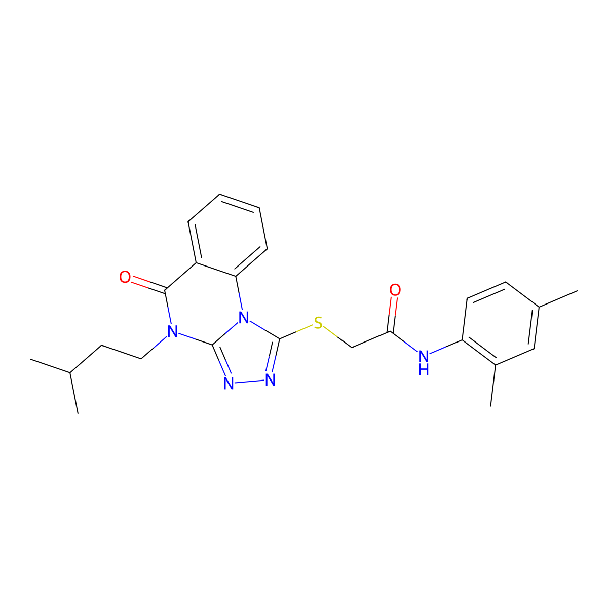 N-(2,4-dimethylphenyl)-2-((4-isopentyl-5-oxo-4,5-dihydro-[1,2,4]triazolo[4,3-a]quinazolin-1-yl)thio)acetamide molecular structure, CAS 1111038-53-9