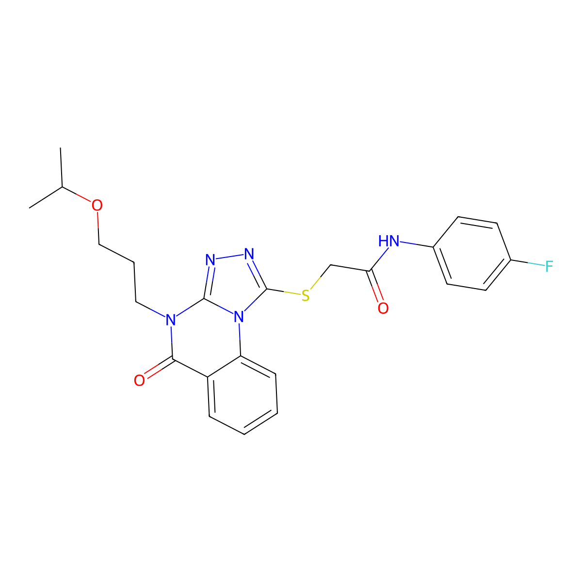 N-(4-fluorophenyl)-2-({5-oxo-4-[3-(propan-2-yloxy)propyl]-4H,5H-[1,2,4]triazolo[4,3-a]quinazolin-1-yl}sulfanyl)acetamide molecular structure, CAS 1111038-59-5