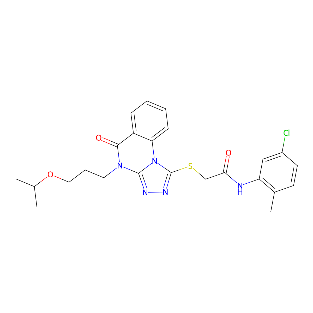 N-(5-chloro-2-methylphenyl)-2-((4-(3-isopropoxypropyl)-5-oxo-4,5-dihydro-[1,2,4]triazolo[4,3-a]quinazolin-1-yl)thio)acetamide molecular structure, CAS 1111038-62-0