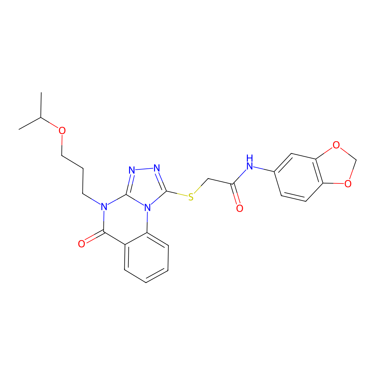 N-(2H-1,3-benzodioxol-5-yl)-2-({5-oxo-4-[3-(propan-2-yloxy)propyl]-4H,5H-[1,2,4]triazolo[4,3-a]quinazolin-1-yl}sulfanyl)acetamide molecular structure, CAS 1111038-68-6