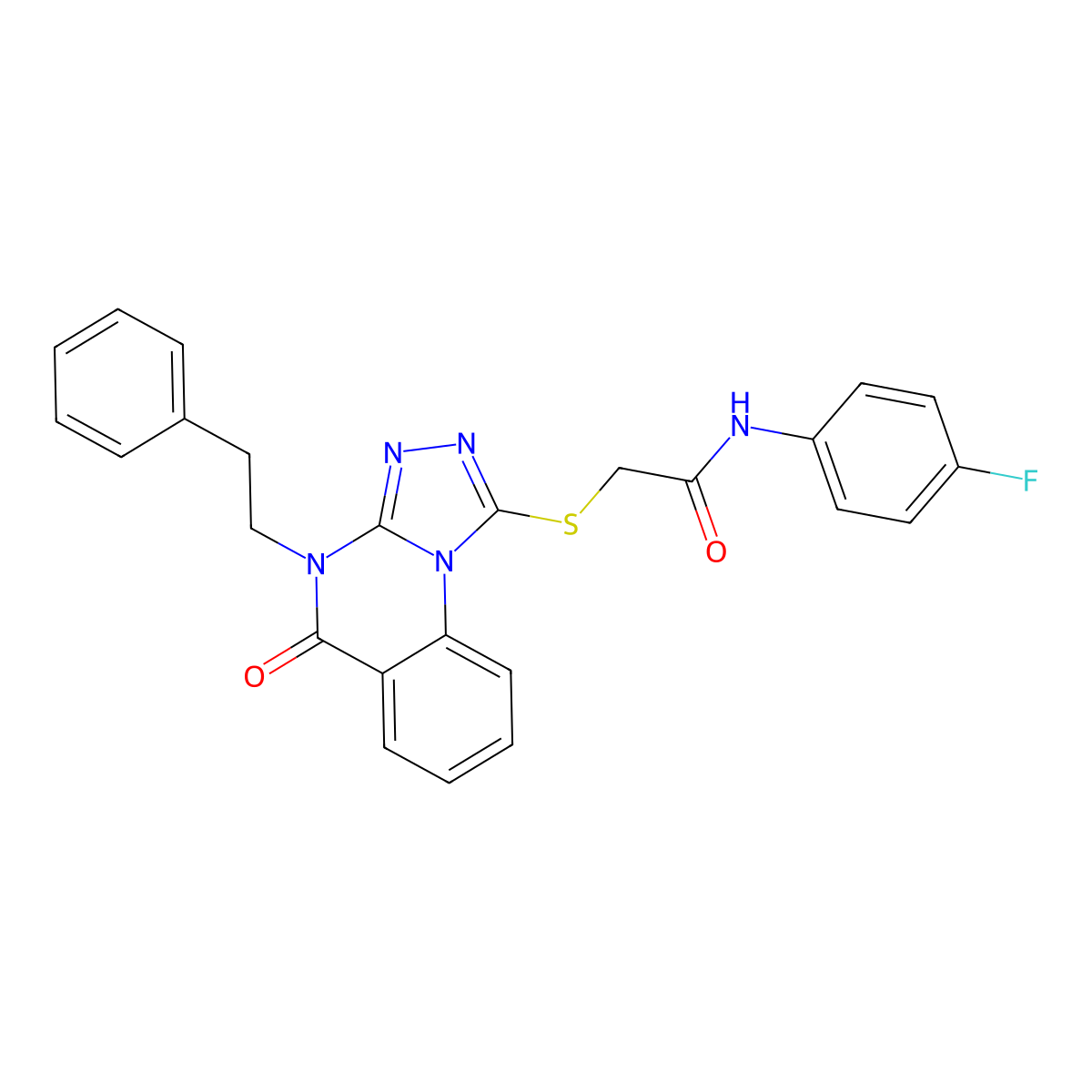 N-(4-fluorophenyl)-2-((5-oxo-4-phenethyl-4,5-dihydro-[1,2,4]triazolo[4,3-a]quinazolin-1-yl)thio)acetamide molecular structure, CAS 1111039-01-0