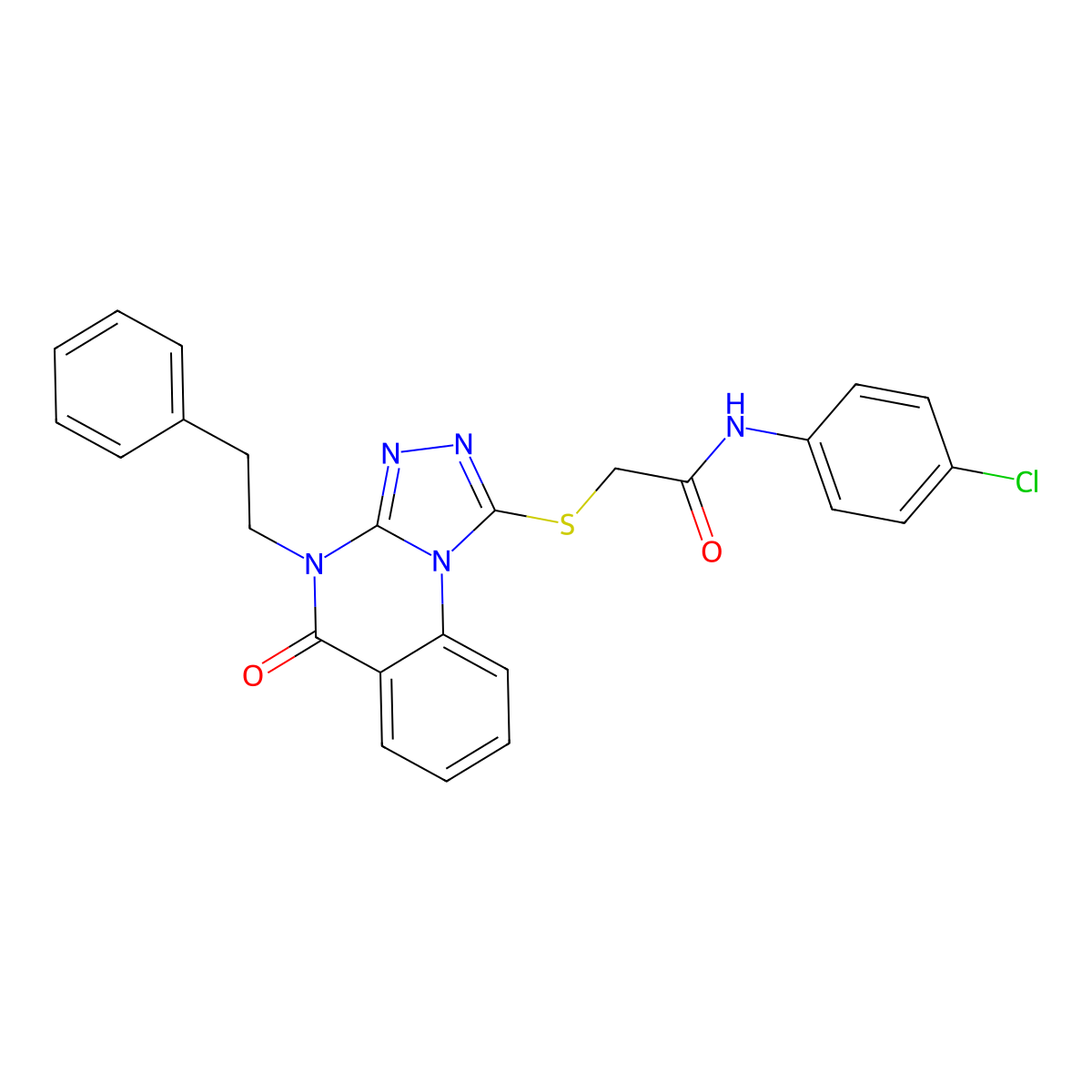 N-(4-chlorophenyl)-2-((5-oxo-4-phenethyl-4,5-dihydro-[1,2,4]triazolo[4,3-a]quinazolin-1-yl)thio)acetamide molecular structure, CAS 1111039-09-8
