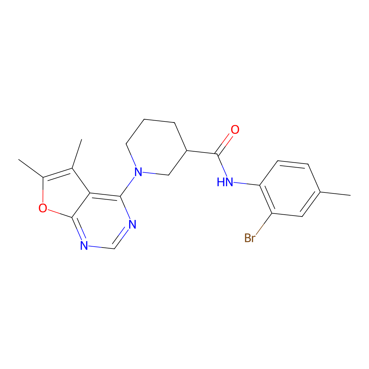 N-(2-bromo-4-methylphenyl)-1-(5,6-dimethylfuro[2,3-d]pyrimidin-4-yl)piperidine-3-carboxamide molecular structure, CAS 1111039-14-5