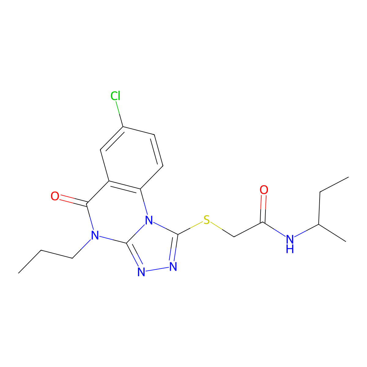 N-(sec-butyl)-2-((7-chloro-5-oxo-4-propyl-4,5-dihydro-[1,2,4]triazolo[4,3-a]quinazolin-1-yl)thio)acetamide molecular structure, CAS 1111039-29-2