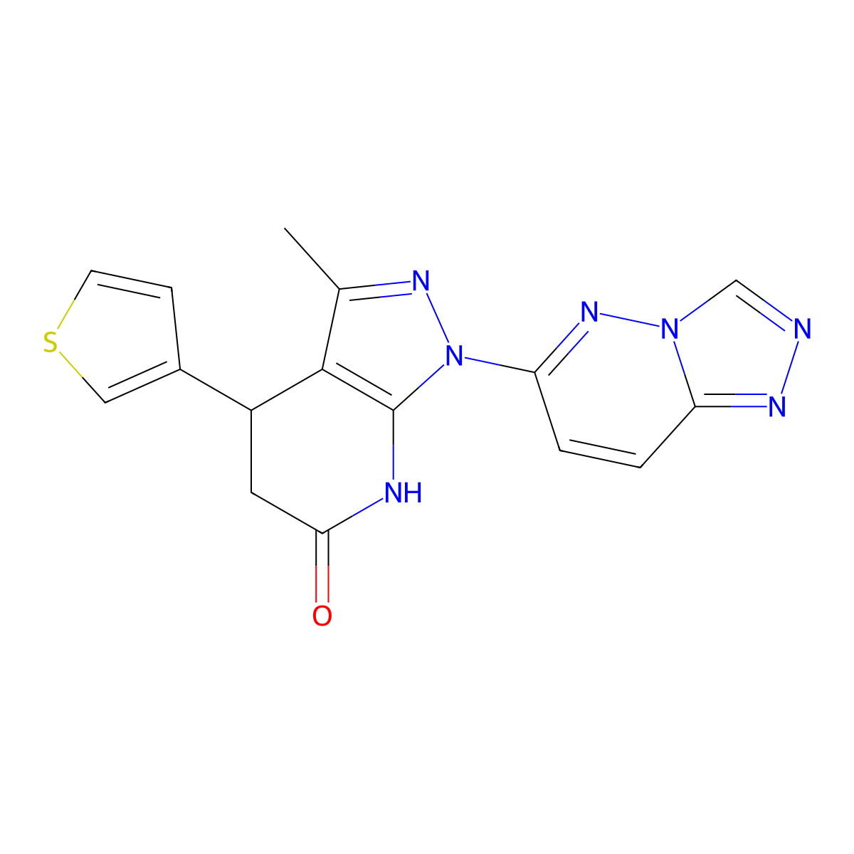 1-([1,2,4]triazolo[4,3-b]pyridazin-6-yl)-3-methyl-4-(thiophen-3-yl)-4,5-dihydro-1H-pyrazolo[3,4-b]pyridin-6(7H)-one molecular structure, CAS 1111039-56-5