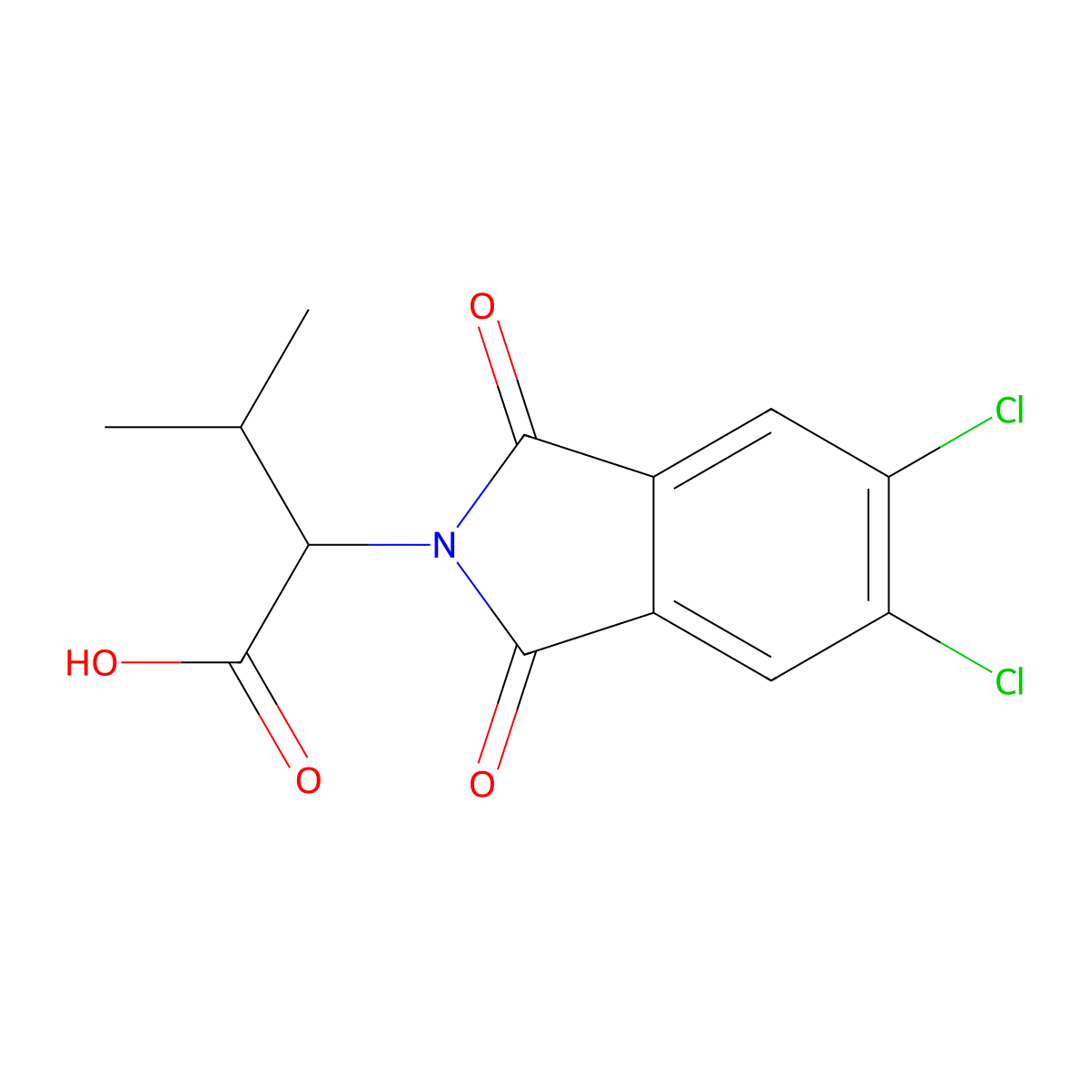 (2S)-2-(5,6-dichloro-1,3-dioxo-1,3-dihydro-2H-isoindol-2-yl)-3-methylbutanoic acid molecular structure, CAS 111104-28-0