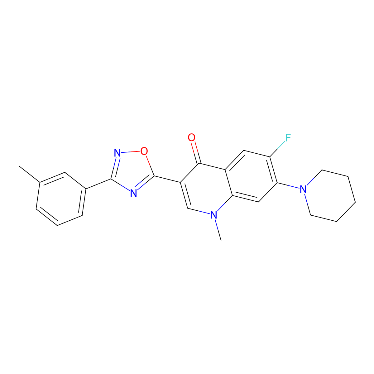6-Fluoro-1-methyl-3-[3-(3-methylphenyl)-1,2,4-oxadiazol-5-yl]-7-(piperidin-1-yl)-1,4-dihydroquinolin-4-one molecular structure, CAS 1111043-85-6