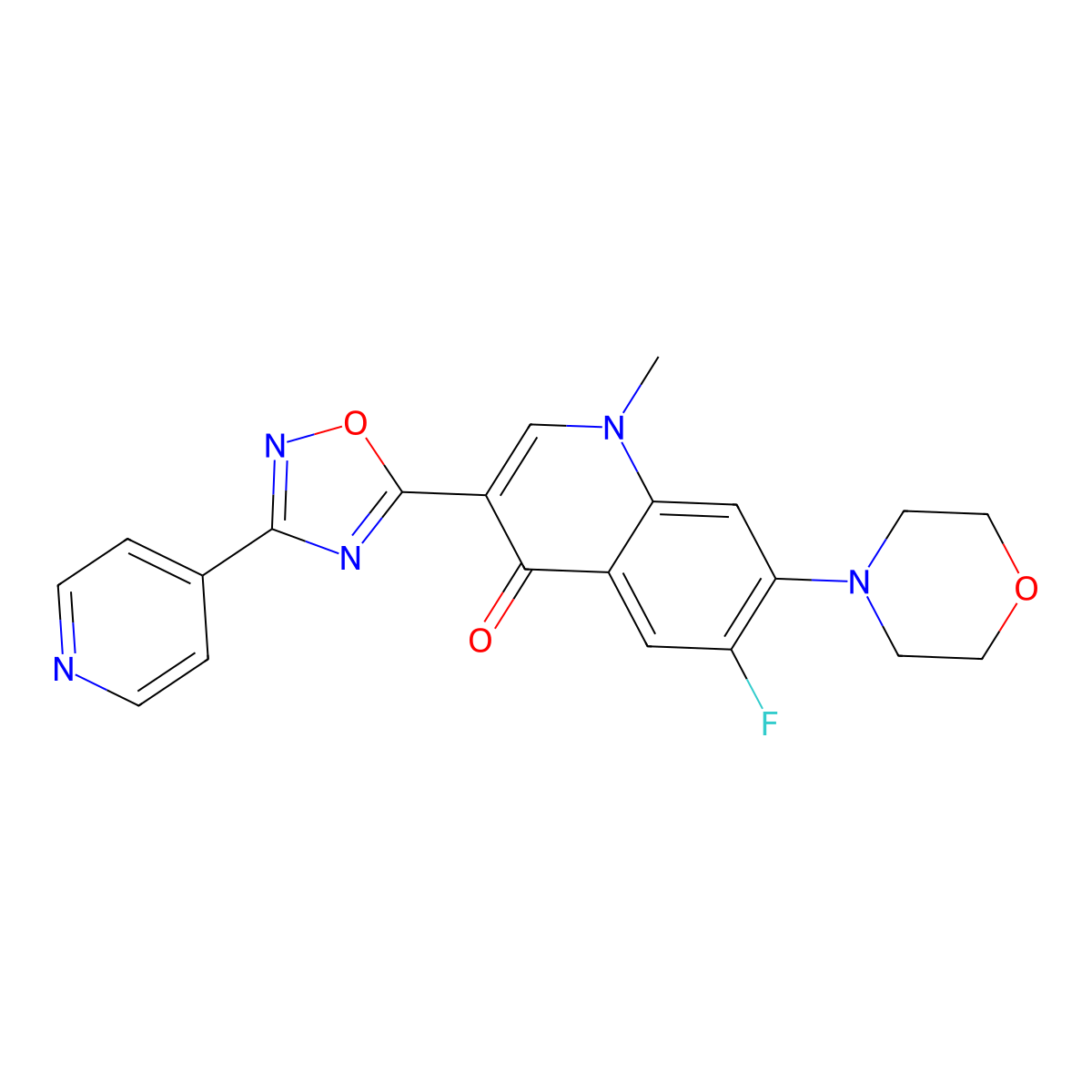 6-fluoro-1-methyl-7-morpholino-3-(3-(pyridin-4-yl)-1,2,4-oxadiazol-5-yl)quinolin-4(1H)-one molecular structure, CAS 1111044-45-1