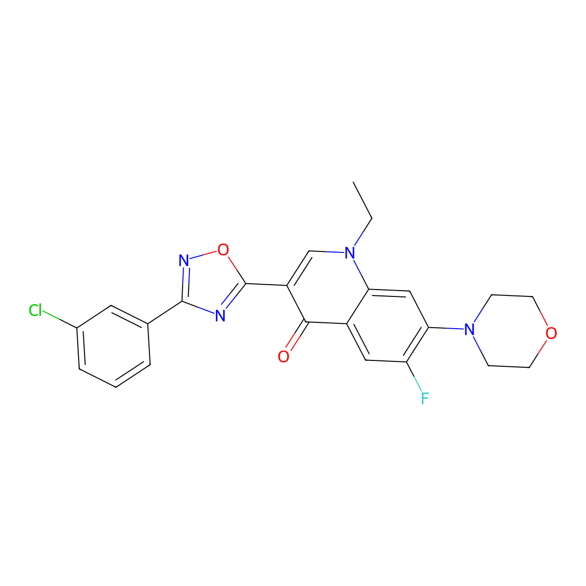 3-(3-(3-chlorophenyl)-1,2,4-oxadiazol-5-yl)-1-ethyl-6-fluoro-7-morpholinoquinolin-4(1H)-one molecular structure, CAS 1111044-65-5