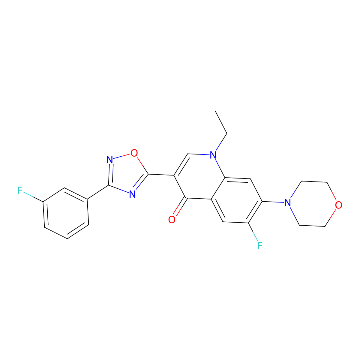 1-ethyl-6-fluoro-3-(3-(3-fluorophenyl)-1,2,4-oxadiazol-5-yl)-7-morpholinoquinolin-4(1H)-one molecular structure, CAS 1111044-70-2