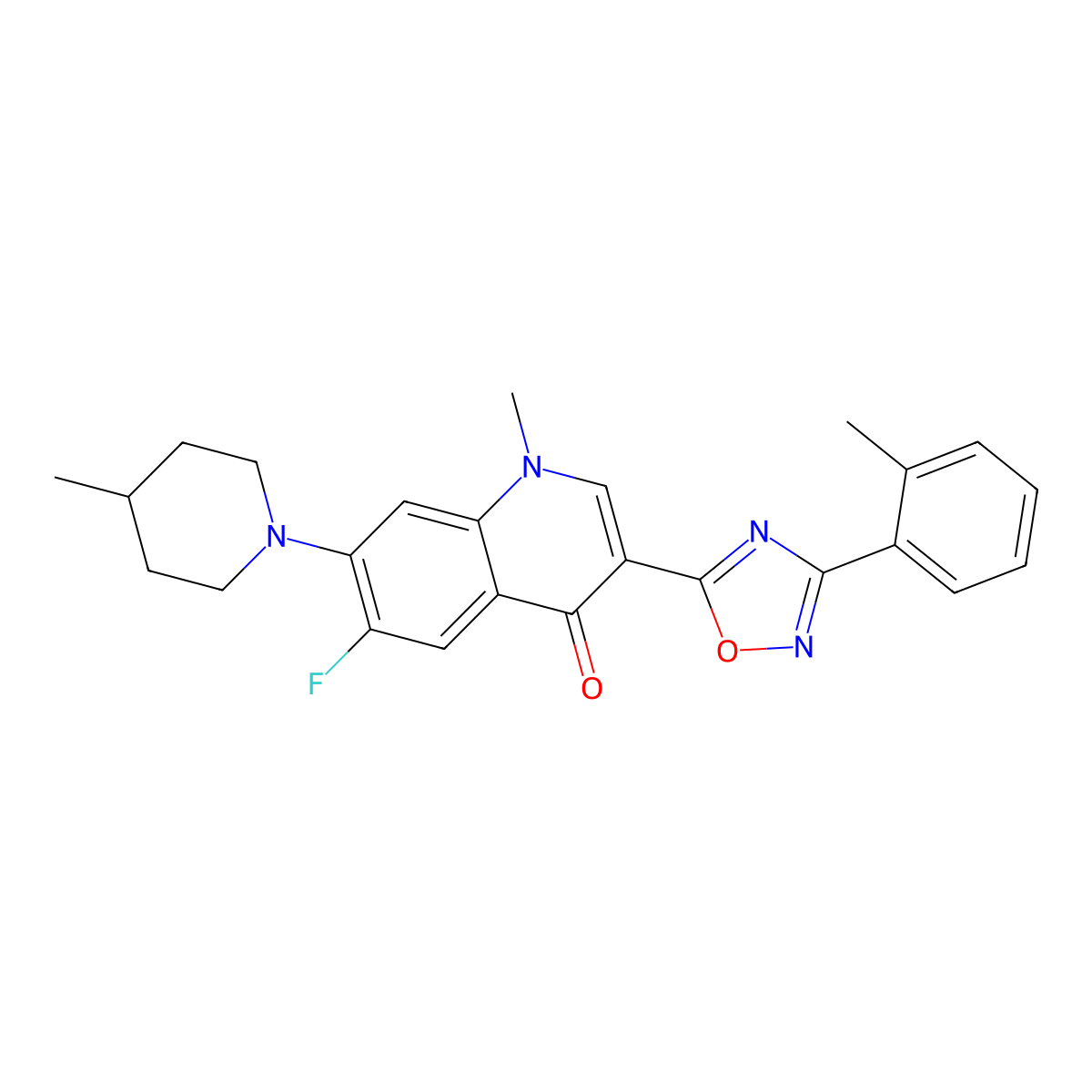6-Fluoro-1-methyl-3-[3-(2-methylphenyl)-1,2,4-oxadiazol-5-yl]-7-(4-methylpiperidin-1-yl)-1,4-dihydroquinolin-4-one molecular structure, CAS 1111044-75-7