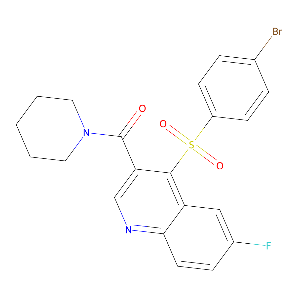 4-[(4-Bromophenyl)sulfonyl]-6-fluoro-3-(piperidin-1-ylcarbonyl)quinoline molecular structure, CAS 1111050-76-0