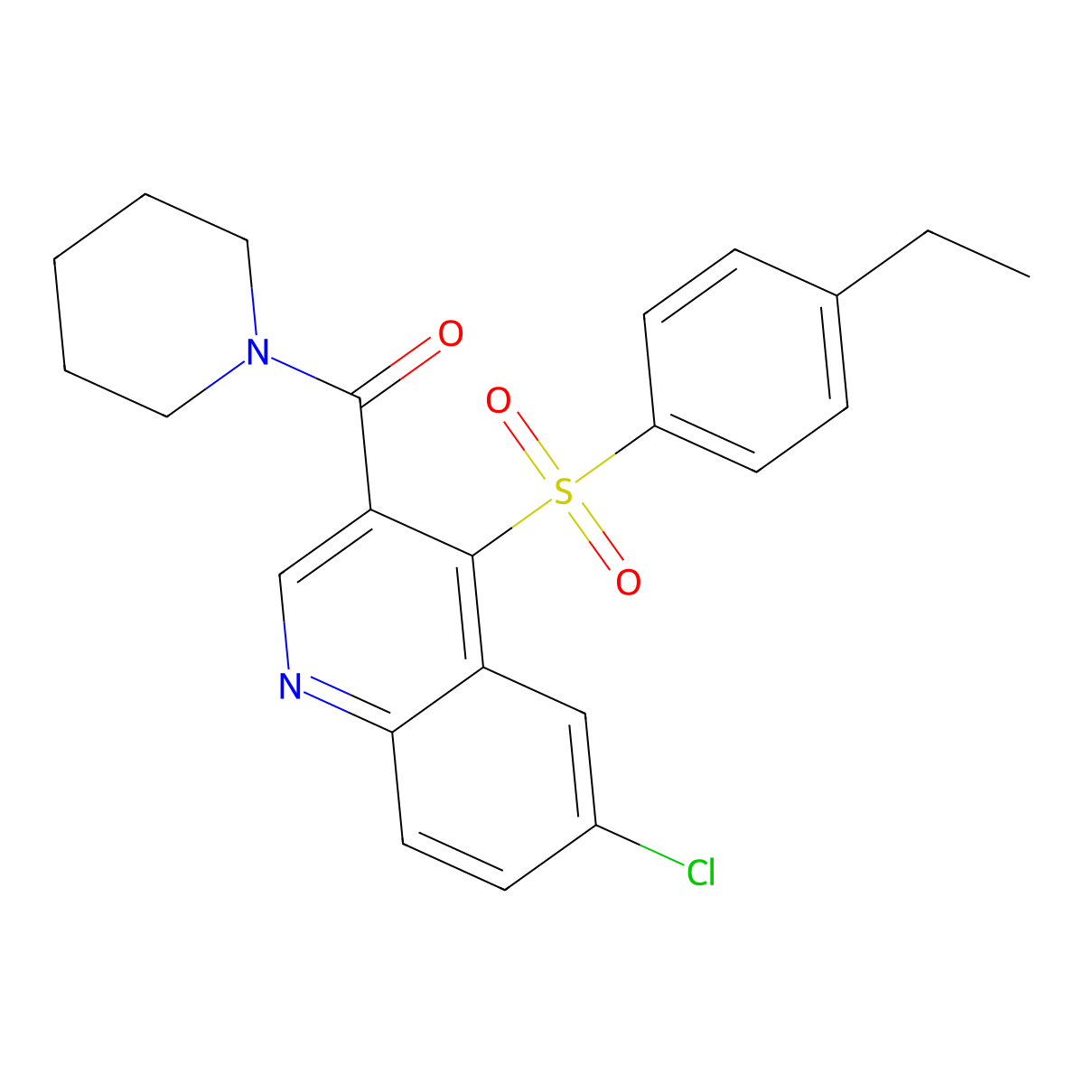 6-Chloro-4-(4-ethylbenzenesulfonyl)-3-(piperidine-1-carbonyl)quinoline molecular structure, CAS 1111051-56-9