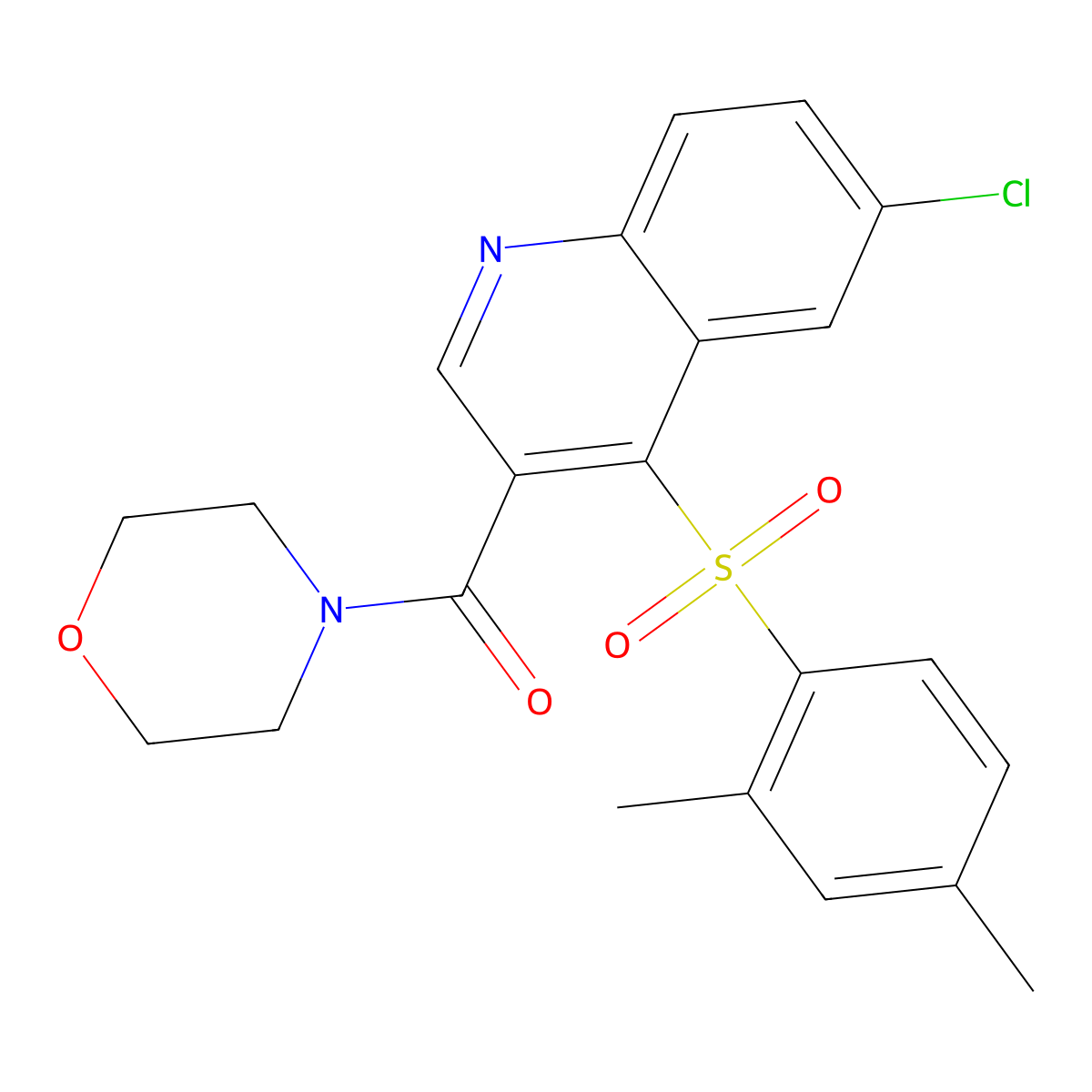 (6-Chloro-4-((2,4-dimethylphenyl)sulfonyl)quinolin-3-yl)(morpholino)methanone molecular structure, CAS 1111051-72-9