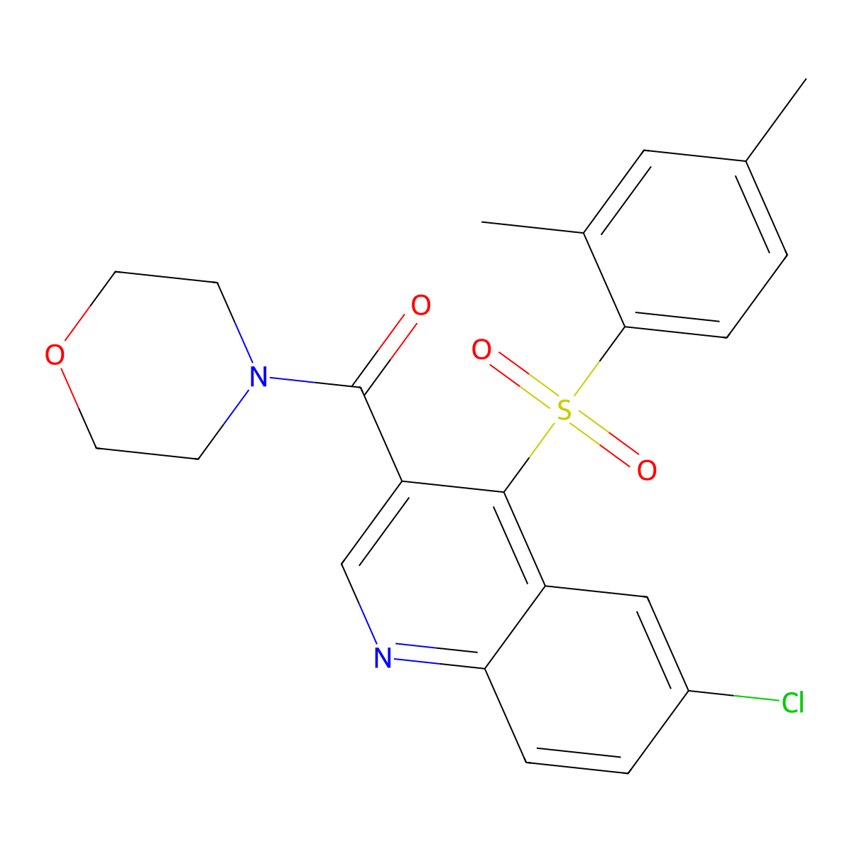(6-Chloro-4-((2,4-dimethylphenyl)sulfonyl)quinolin-3-yl)(morpholino)methanone molecular structure, CAS 1111051-72-9
