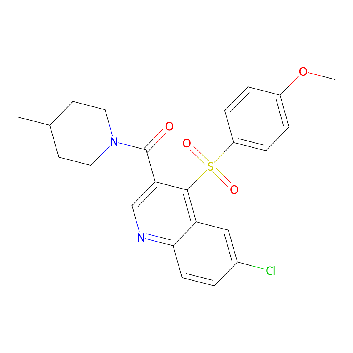 (6-Chloro-4-((4-methoxyphenyl)sulfonyl)quinolin-3-yl)(4-methylpiperidin-1-yl)methanone molecular structure, CAS 1111052-02-8