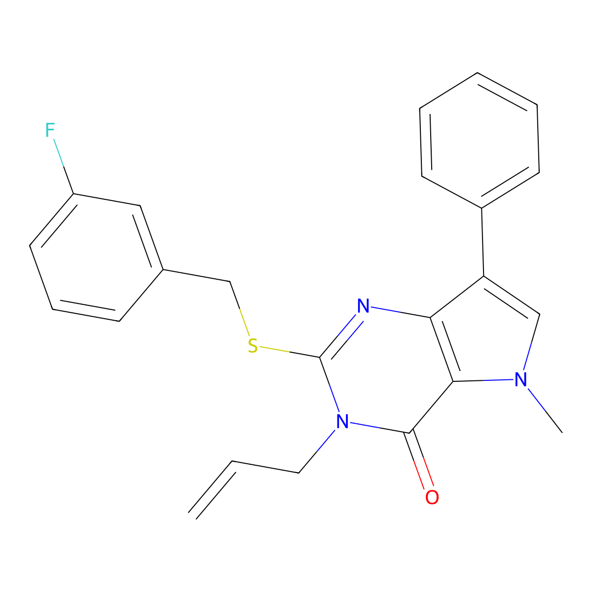 3-allyl-2-((3-fluorobenzyl)thio)-5-methyl-7-phenyl-3H-pyrrolo[3,2-d]pyrimidin-4(5H)-one molecular structure, CAS 1111052-09-5