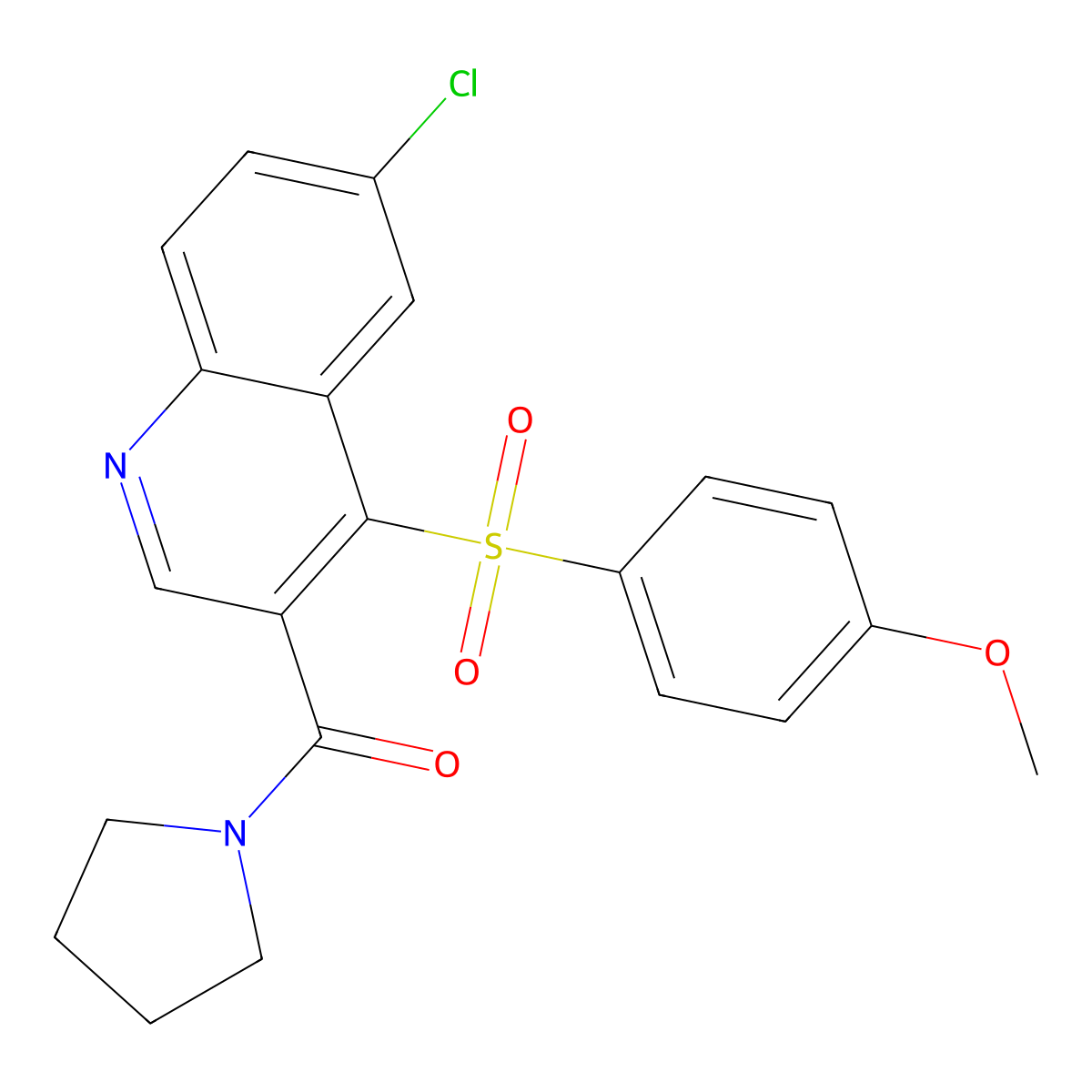 6-Chloro-4-(4-methoxybenzenesulfonyl)-3-(pyrrolidine-1-carbonyl)quinoline molecular structure, CAS 1111052-10-8