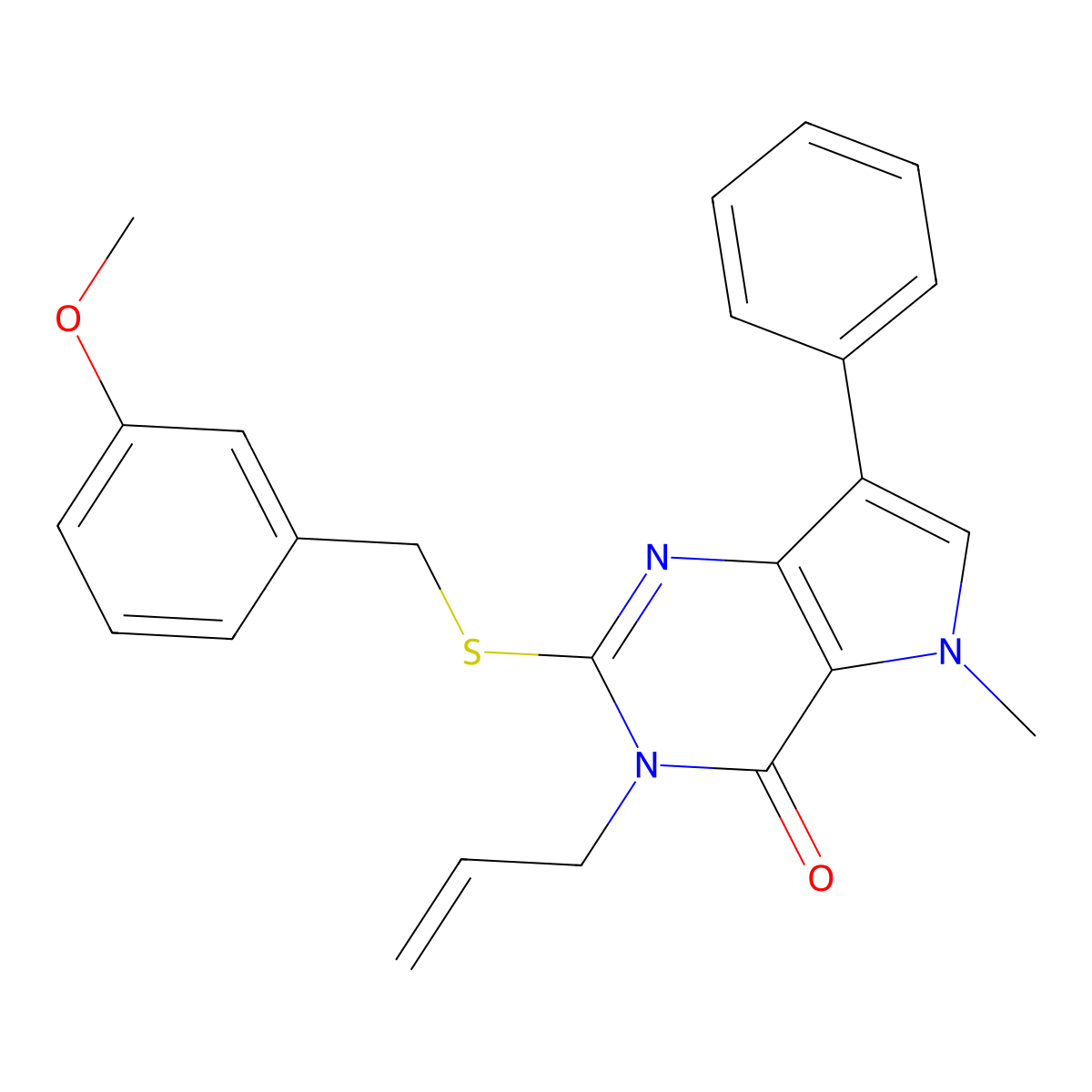 3-allyl-2-((3-methoxybenzyl)thio)-5-methyl-7-phenyl-3H-pyrrolo[3,2-d]pyrimidin-4(5H)-one molecular structure, CAS 1111052-17-5