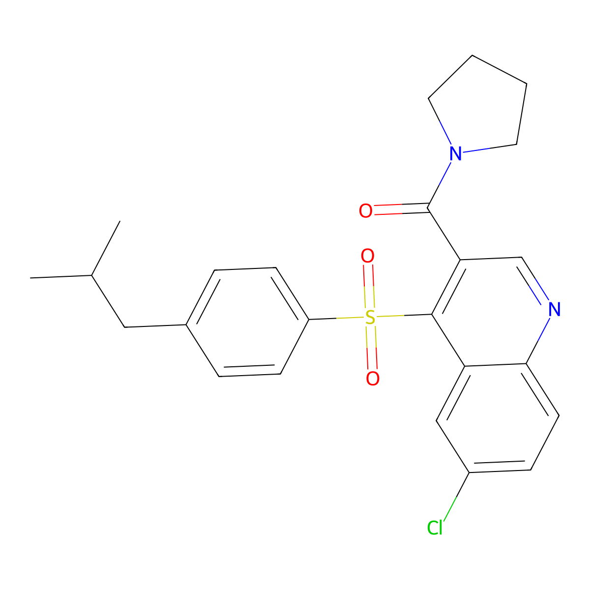 6-Chloro-4-[(4-isobutylphenyl)sulfonyl]-3-(pyrrolidin-1-ylcarbonyl)quinoline molecular structure, CAS 1111052-18-6