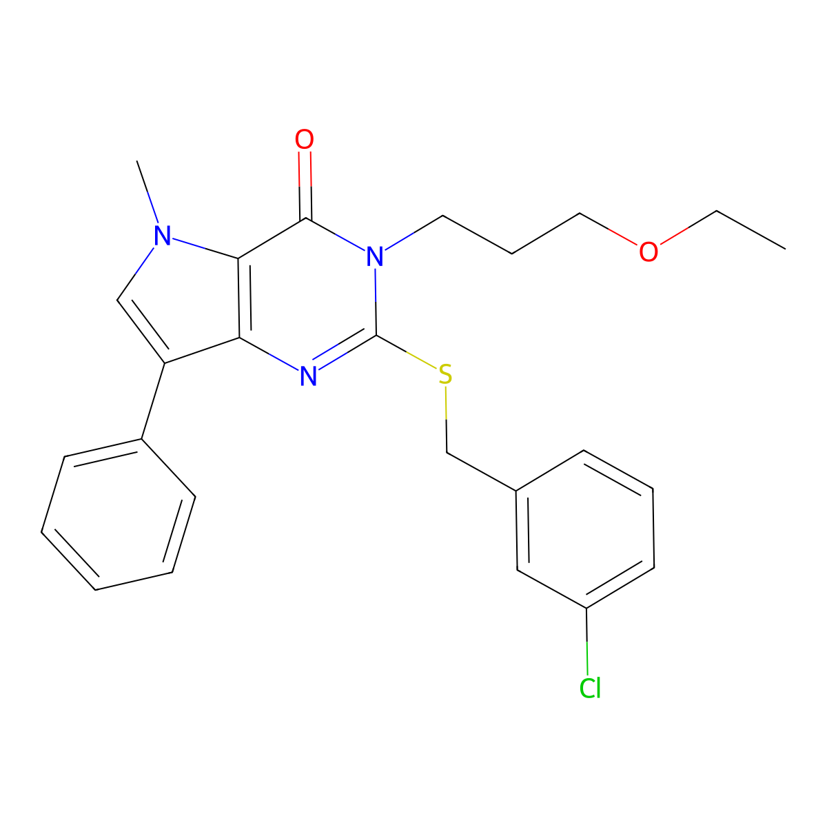2-((3-chlorobenzyl)thio)-3-(3-ethoxypropyl)-5-methyl-7-phenyl-3H-pyrrolo[3,2-d]pyrimidin-4(5H)-one molecular structure, CAS 1111052-33-5