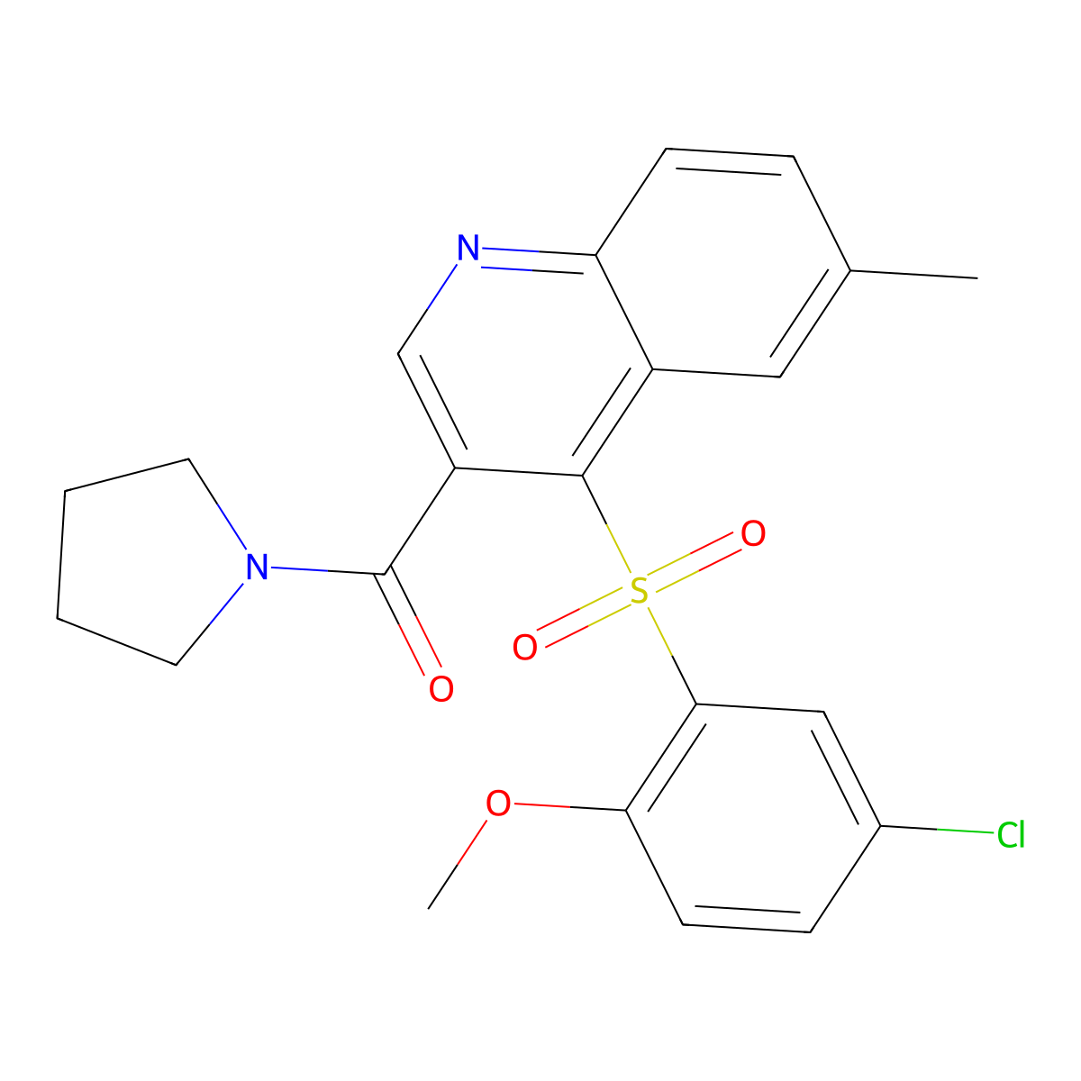 (4-((5-Chloro-2-methoxyphenyl)sulfonyl)-6-methylquinolin-3-yl)(pyrrolidin-1-yl)methanone molecular structure, CAS 1111052-42-6