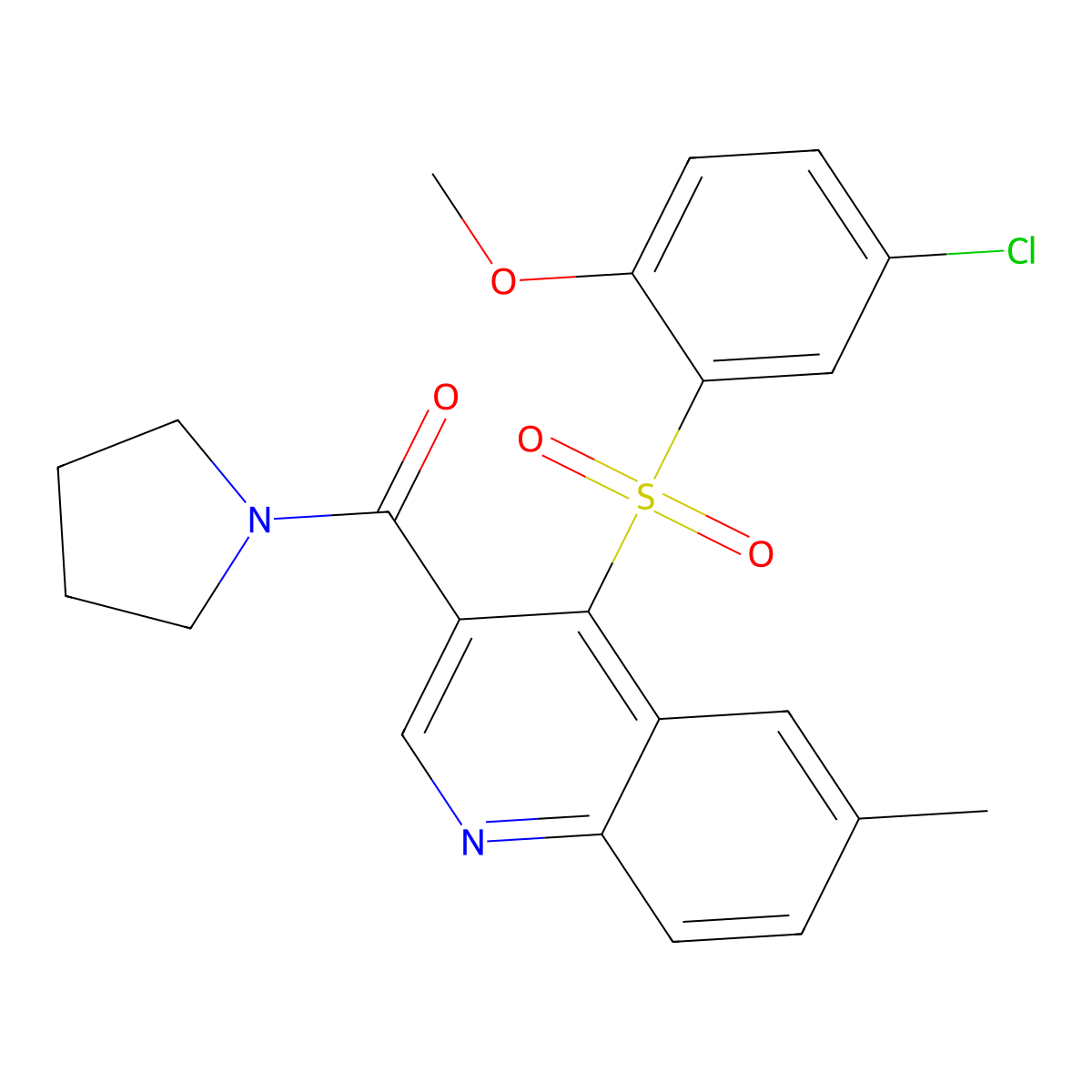 (4-((5-Chloro-2-methoxyphenyl)sulfonyl)-6-methylquinolin-3-yl)(pyrrolidin-1-yl)methanone molecular structure, CAS 1111052-42-6