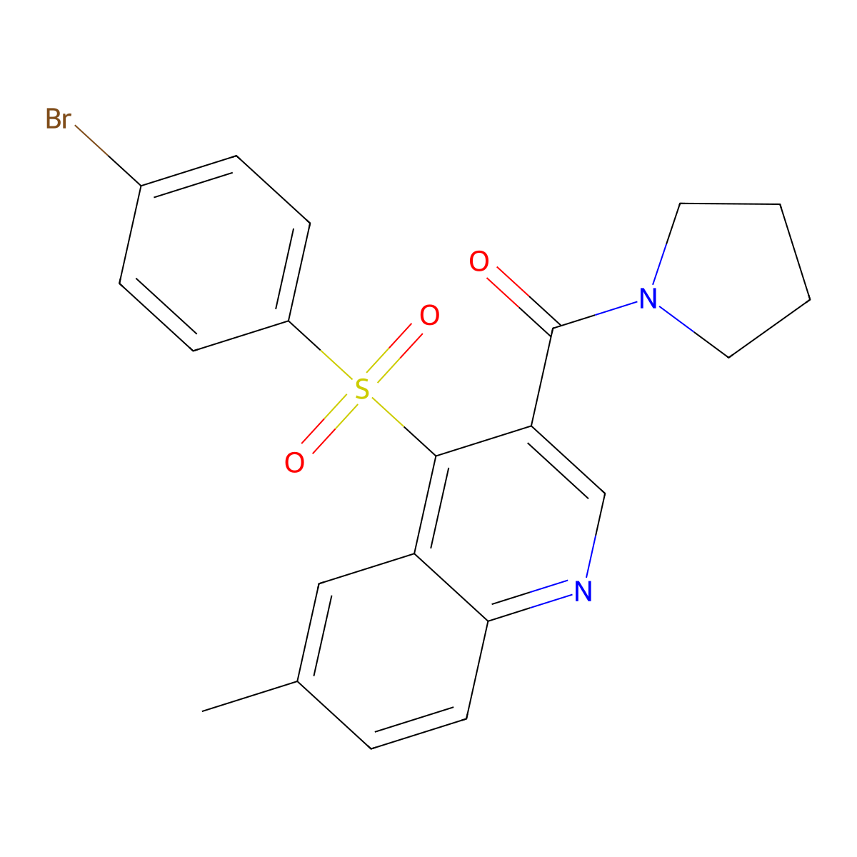 4-(4-Bromobenzenesulfonyl)-6-methyl-3-(pyrrolidine-1-carbonyl)quinoline molecular structure, CAS 1111052-50-6