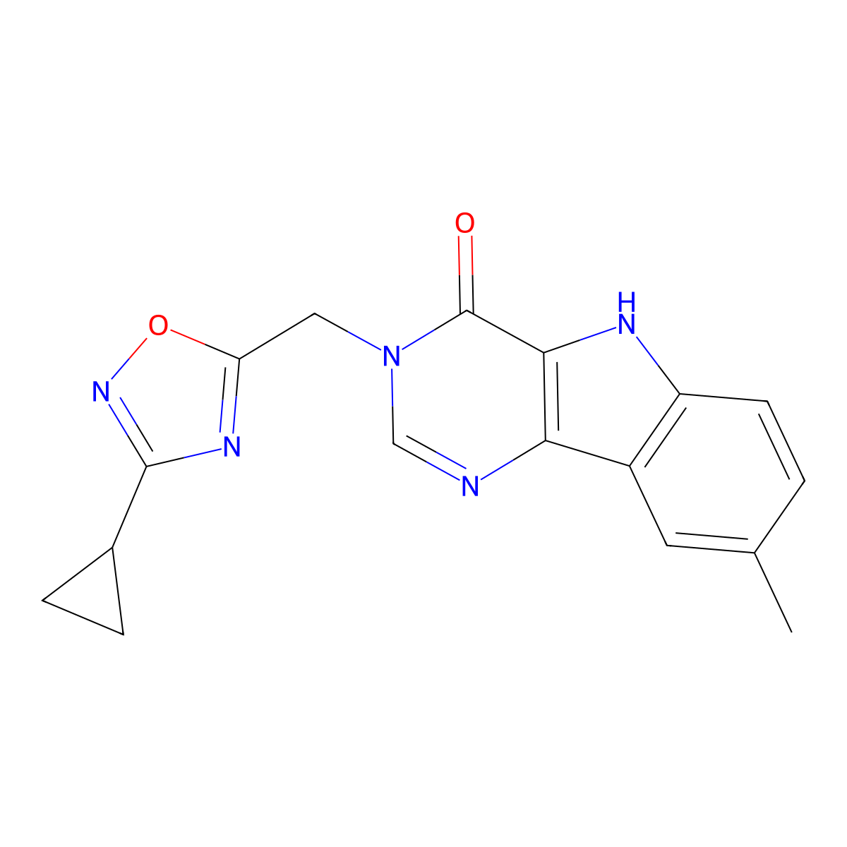 3-[(3-cyclopropyl-1,2,4-oxadiazol-5-yl)methyl]-8-methyl-3,5-dihydro-4H-pyrimido[5,4-b]indol-4-one molecular structure, CAS 1111053-03-2