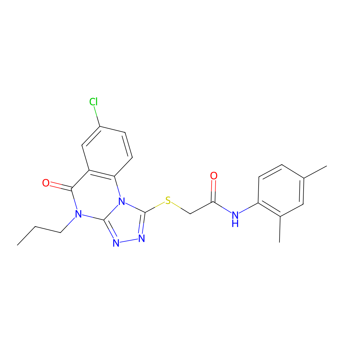 2-((7-chloro-5-oxo-4-propyl-4,5-dihydro-[1,2,4]triazolo[4,3-a]quinazolin-1-yl)thio)-N-(2,4-dimethylphenyl)acetamide molecular structure, CAS 1111054-89-7