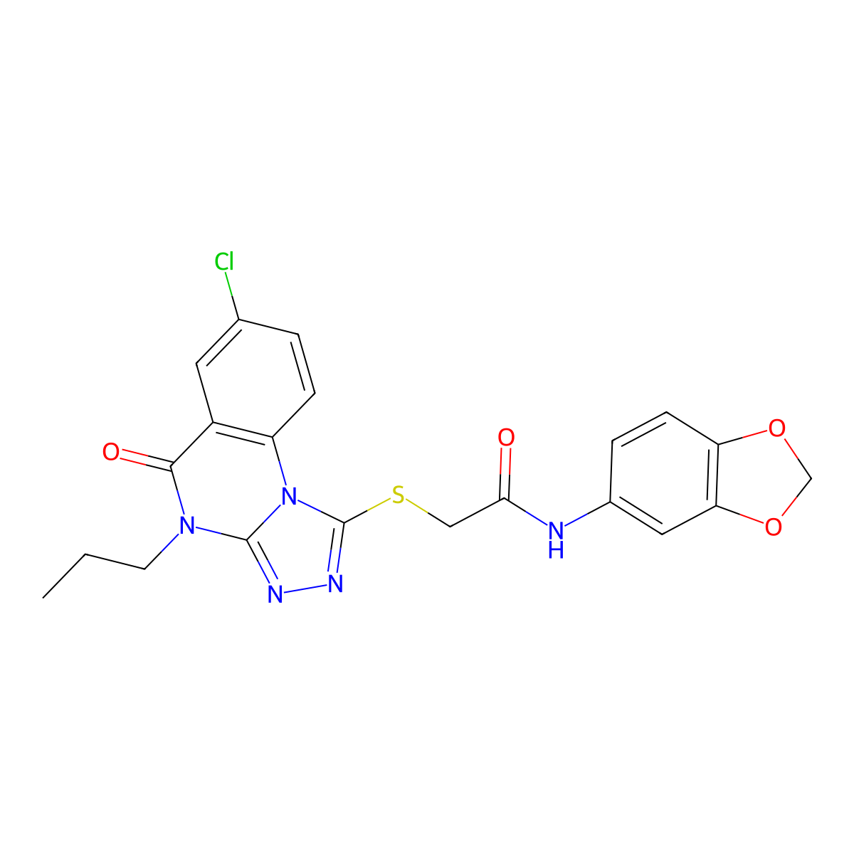 N-(benzo[d][1,3]dioxol-5-yl)-2-((7-chloro-5-oxo-4-propyl-4,5-dihydro-[1,2,4]triazolo[4,3-a]quinazolin-1-yl)thio)acetamide molecular structure, CAS 1111055-03-8
