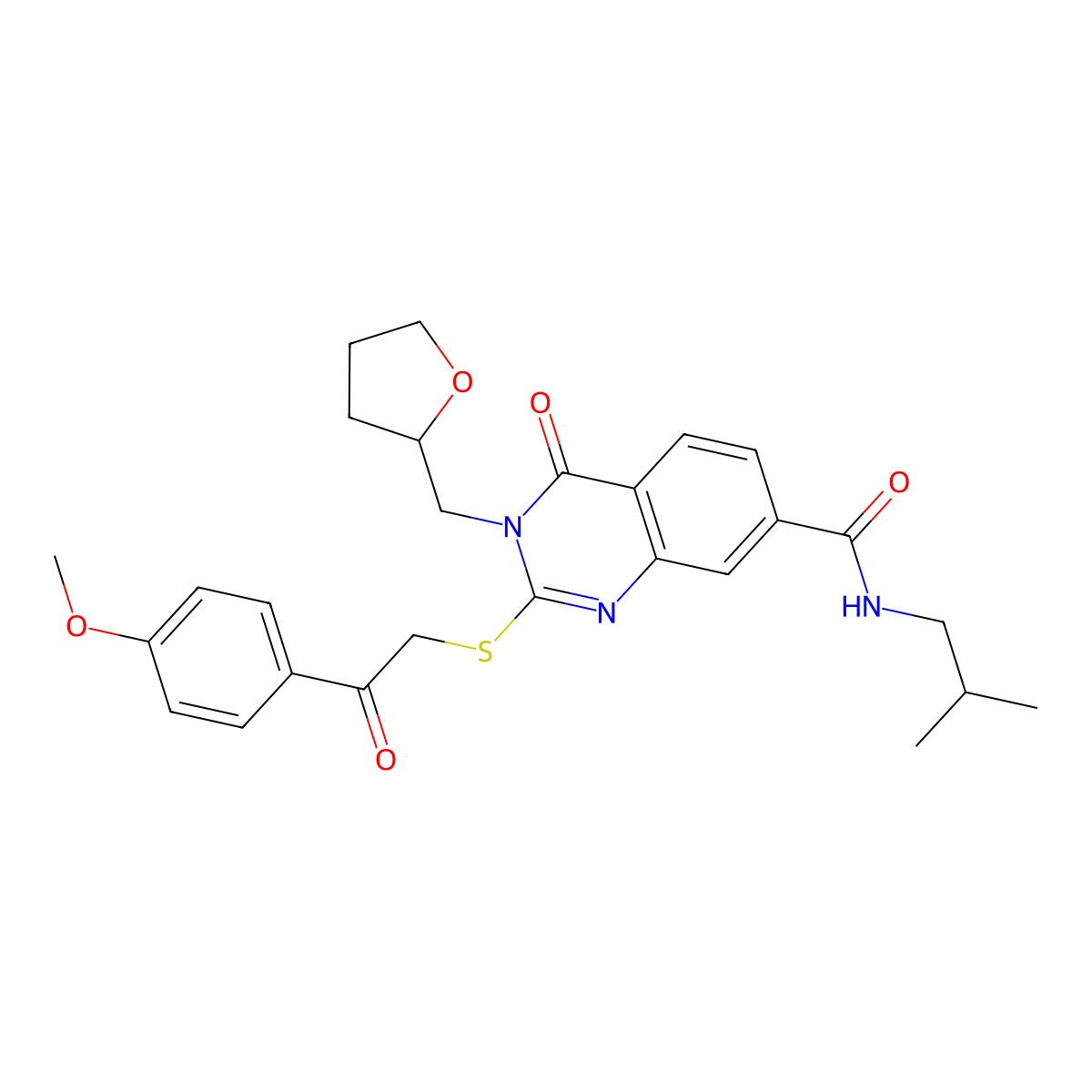 2-{[2-(4-methoxyphenyl)-2-oxoethyl]sulfanyl}-N-(2-methylpropyl)-4-oxo-3-[(oxolan-2-yl)methyl]-3,4-dihydroquinazoline-7-carboxamide molecular structure, CAS 1111057-65-8