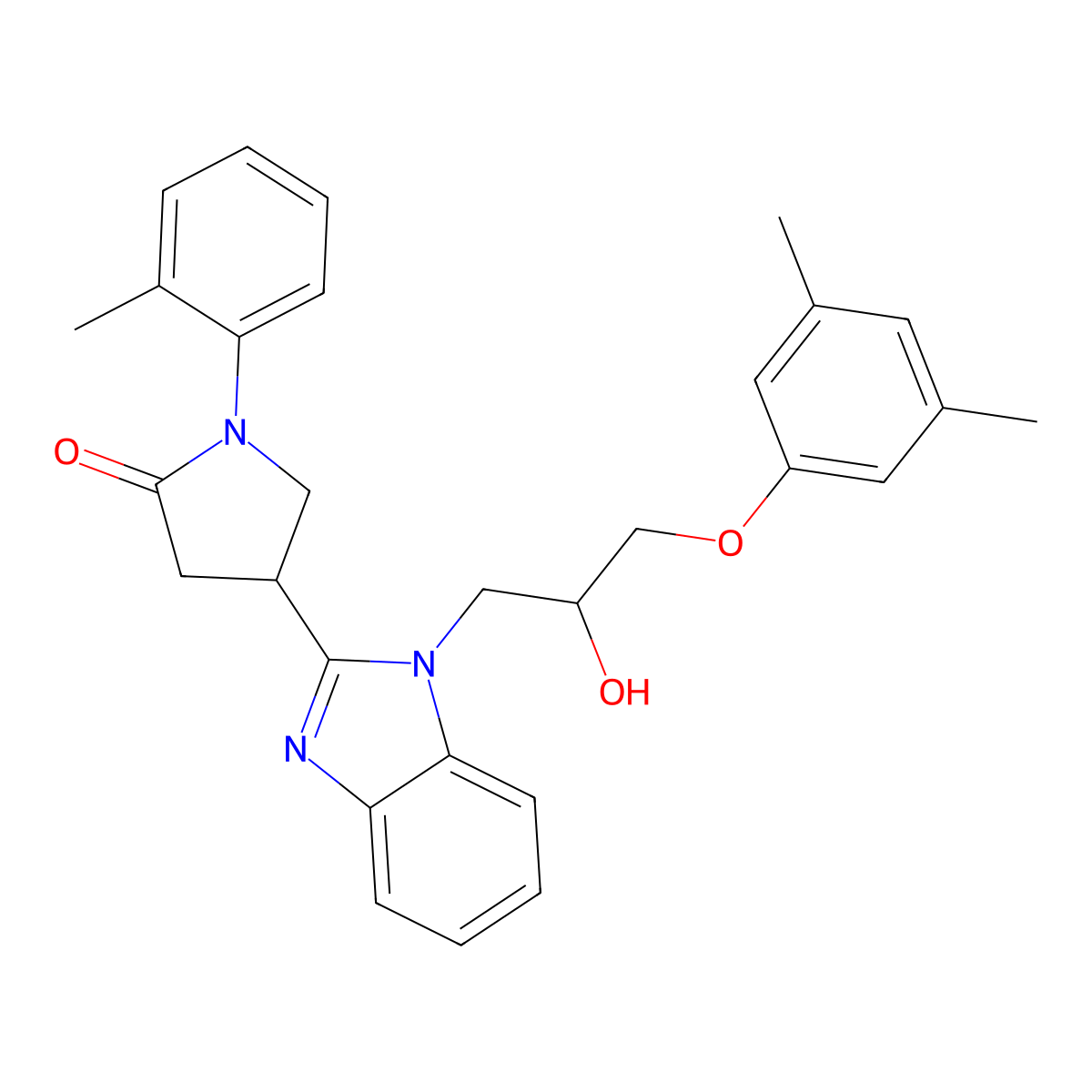 4-{1-[3-(3,5-dimethylphenoxy)-2-hydroxypropyl]-1H-benzimidazol-2-yl}-1-(2-methylphenyl)pyrrolidin-2-one molecular structure, CAS 1111062-49-7