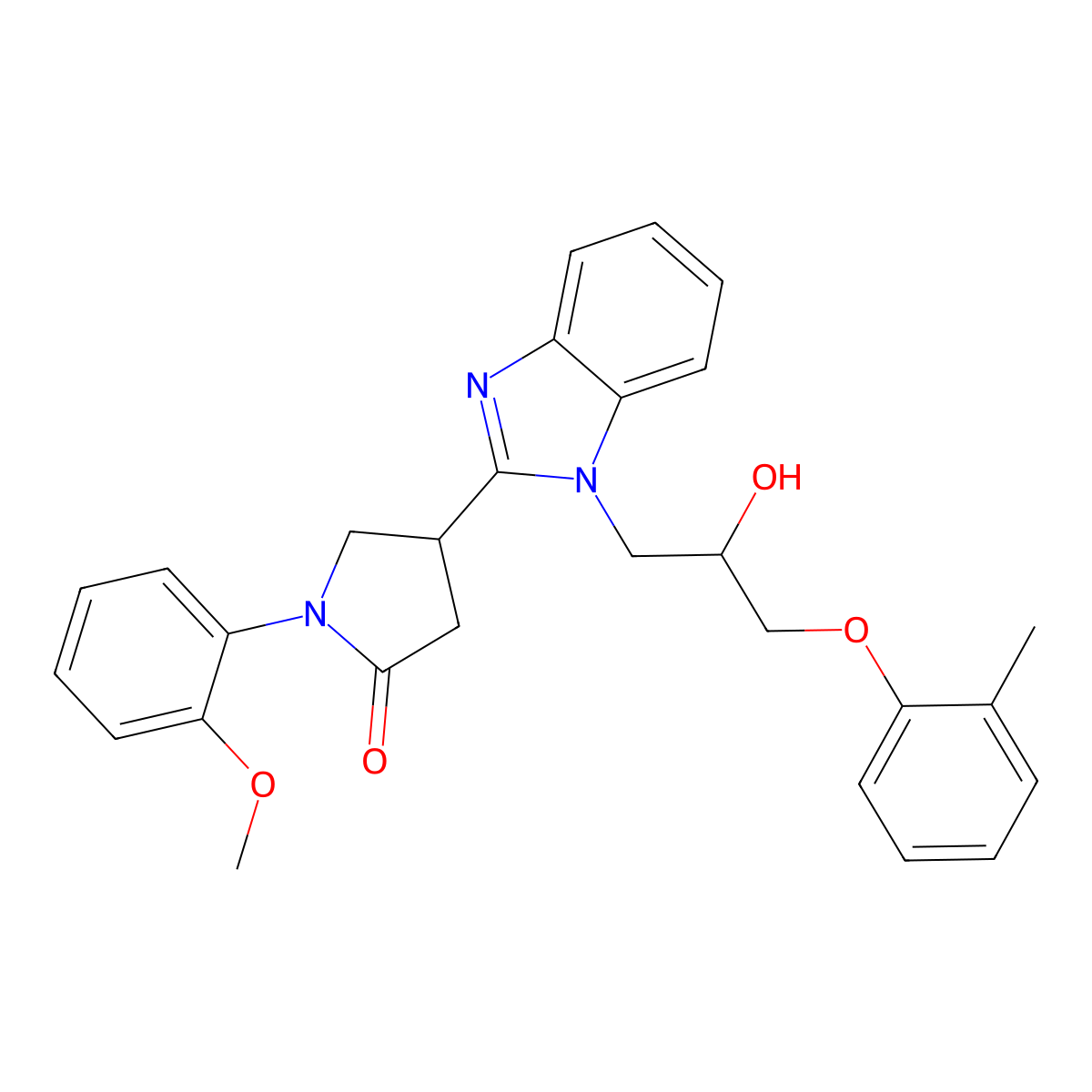 4-{1-[2-hydroxy-3-(2-methylphenoxy)propyl]-1H-benzimidazol-2-yl}-1-(2-methoxyphenyl)pyrrolidin-2-one molecular structure, CAS 1111062-54-4
