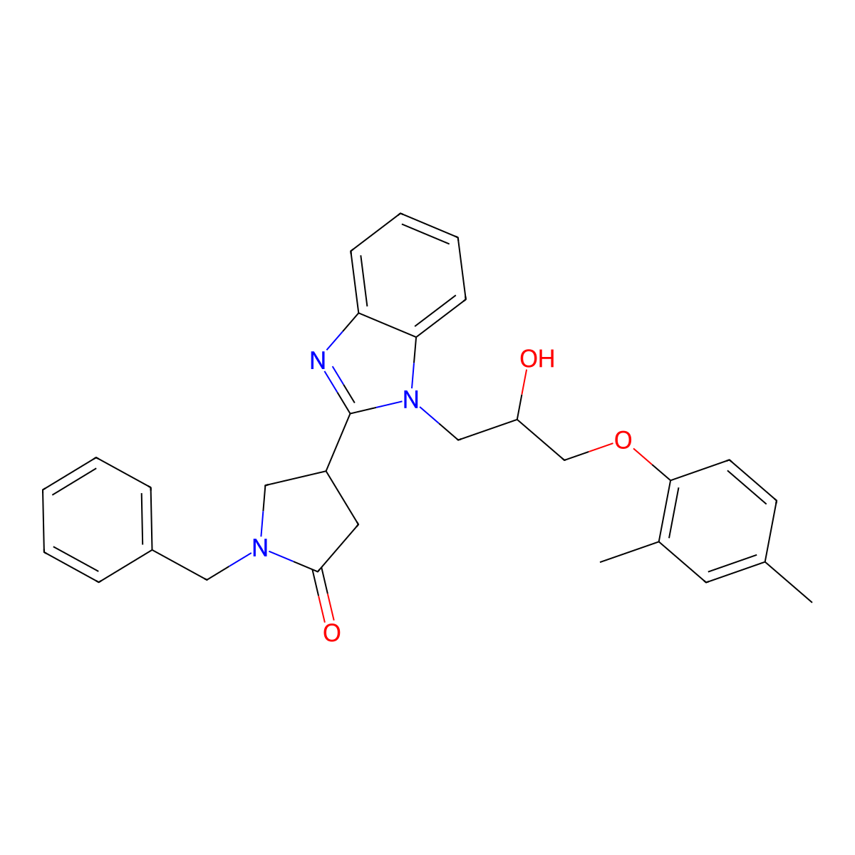1-benzyl-4-{1-[3-(2,4-dimethylphenoxy)-2-hydroxypropyl]-1H-benzimidazol-2-yl}pyrrolidin-2-one molecular structure, CAS 1111062-94-2