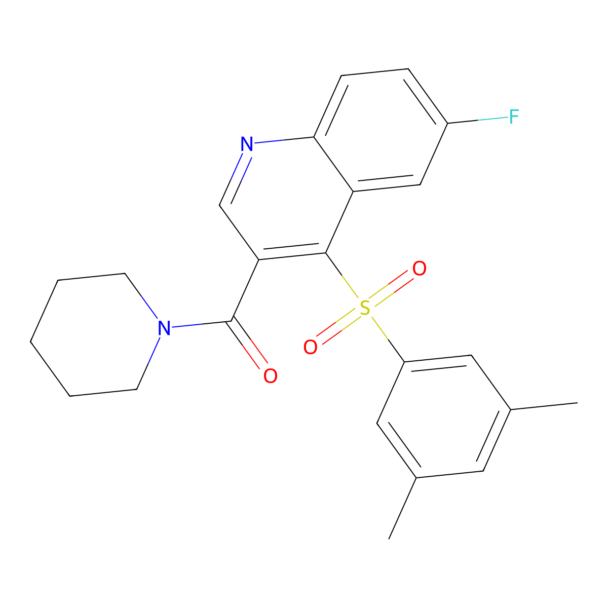 4-(3,5-Dimethylbenzenesulfonyl)-6-fluoro-3-(piperidine-1-carbonyl)quinoline molecular structure, CAS 1111147-07-9