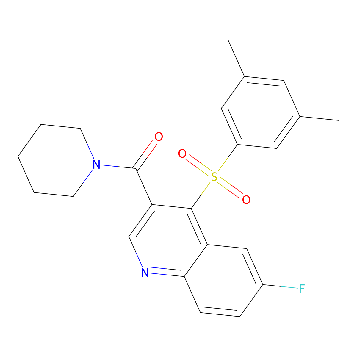 4-(3,5-Dimethylbenzenesulfonyl)-6-fluoro-3-(piperidine-1-carbonyl)quinoline molecular structure, CAS 1111147-07-9