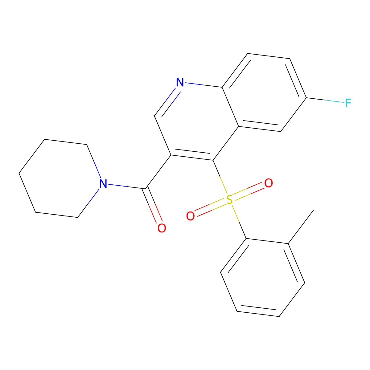 (6-Fluoro-4-(o-tolylsulfonyl)quinolin-3-yl)(piperidin-1-yl)methanone molecular structure, CAS 1111147-08-0