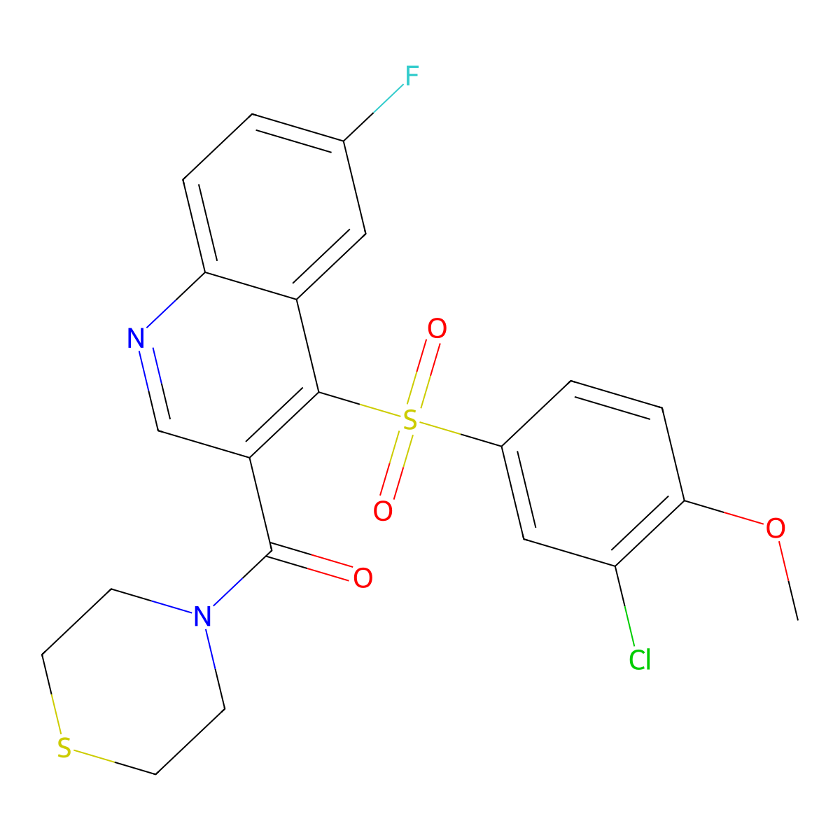 (4-((3-Chloro-4-methoxyphenyl)sulfonyl)-6-fluoroquinolin-3-yl)(thiomorpholino)methanone molecular structure, CAS 1111147-10-4