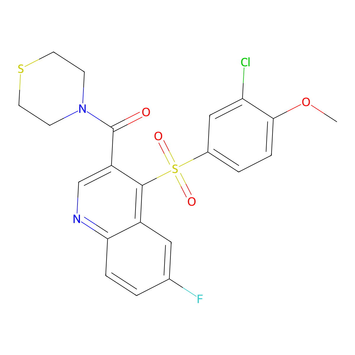 (4-((3-Chloro-4-methoxyphenyl)sulfonyl)-6-fluoroquinolin-3-yl)(thiomorpholino)methanone molecular structure, CAS 1111147-10-4