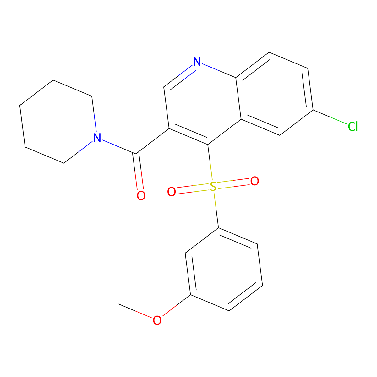 6-Chloro-4-[(3-methoxyphenyl)sulfonyl]-3-(piperidin-1-ylcarbonyl)quinoline molecular structure, CAS 1111147-12-6