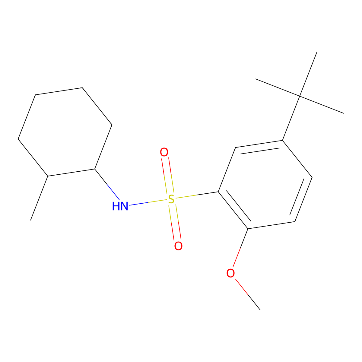 {[5-(Tert-butyl)-2-methoxyphenyl]sulfonyl}(2-methylcyclohexyl)amine molecular structure, CAS 1111149-58-6