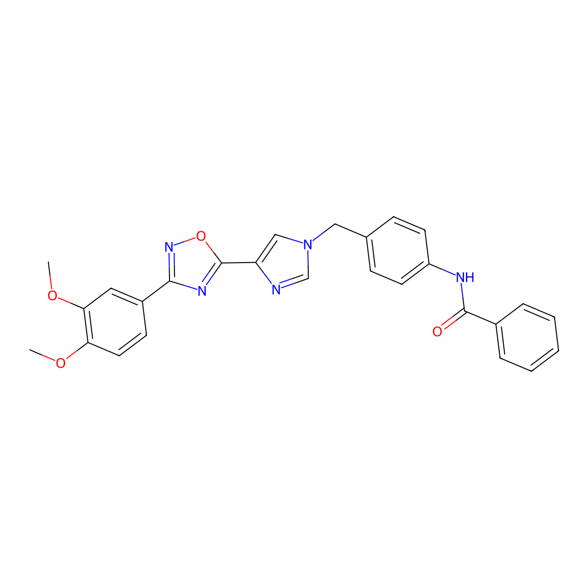 N-[4-({4-[3-(3,4-dimethoxyphenyl)-1,2,4-oxadiazol-5-yl]-1H-imidazol-1-yl}methyl)phenyl]benzamide molecular structure, CAS 1111150-47-0