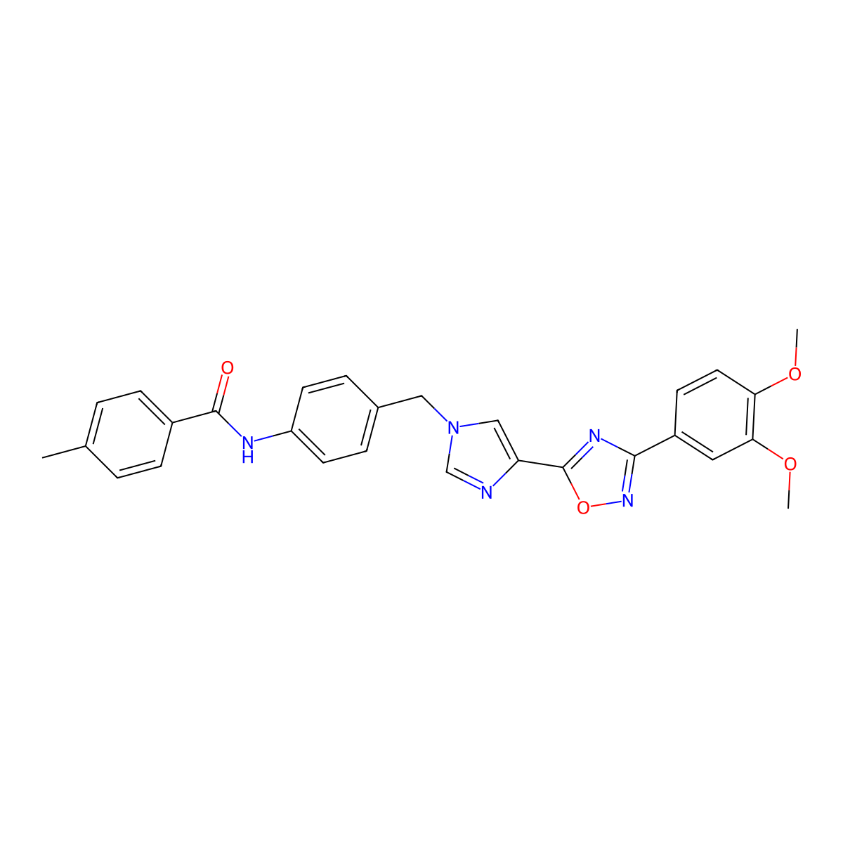 N-[4-({4-[3-(3,4-dimethoxyphenyl)-1,2,4-oxadiazol-5-yl]-1H-imidazol-1-yl}methyl)phenyl]-4-methylbenzamide molecular structure, CAS 1111150-58-3