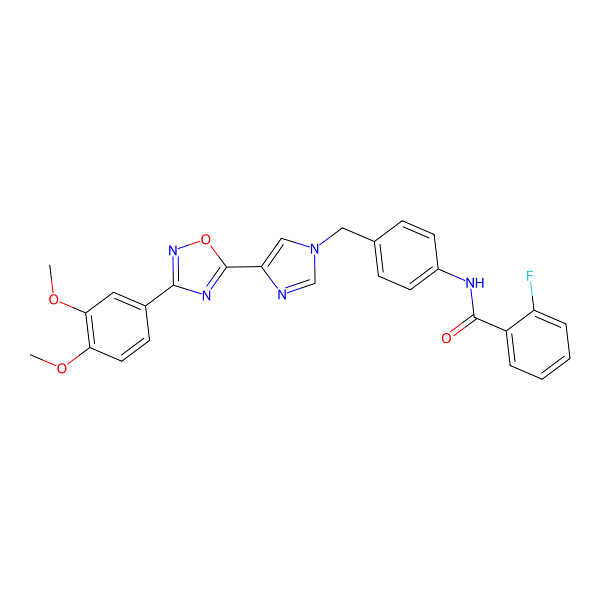 N-[4-({4-[3-(3,4-dimethoxyphenyl)-1,2,4-oxadiazol-5-yl]-1H-imidazol-1-yl}methyl)phenyl]-2-fluorobenzamide molecular structure, CAS 1111150-60-7