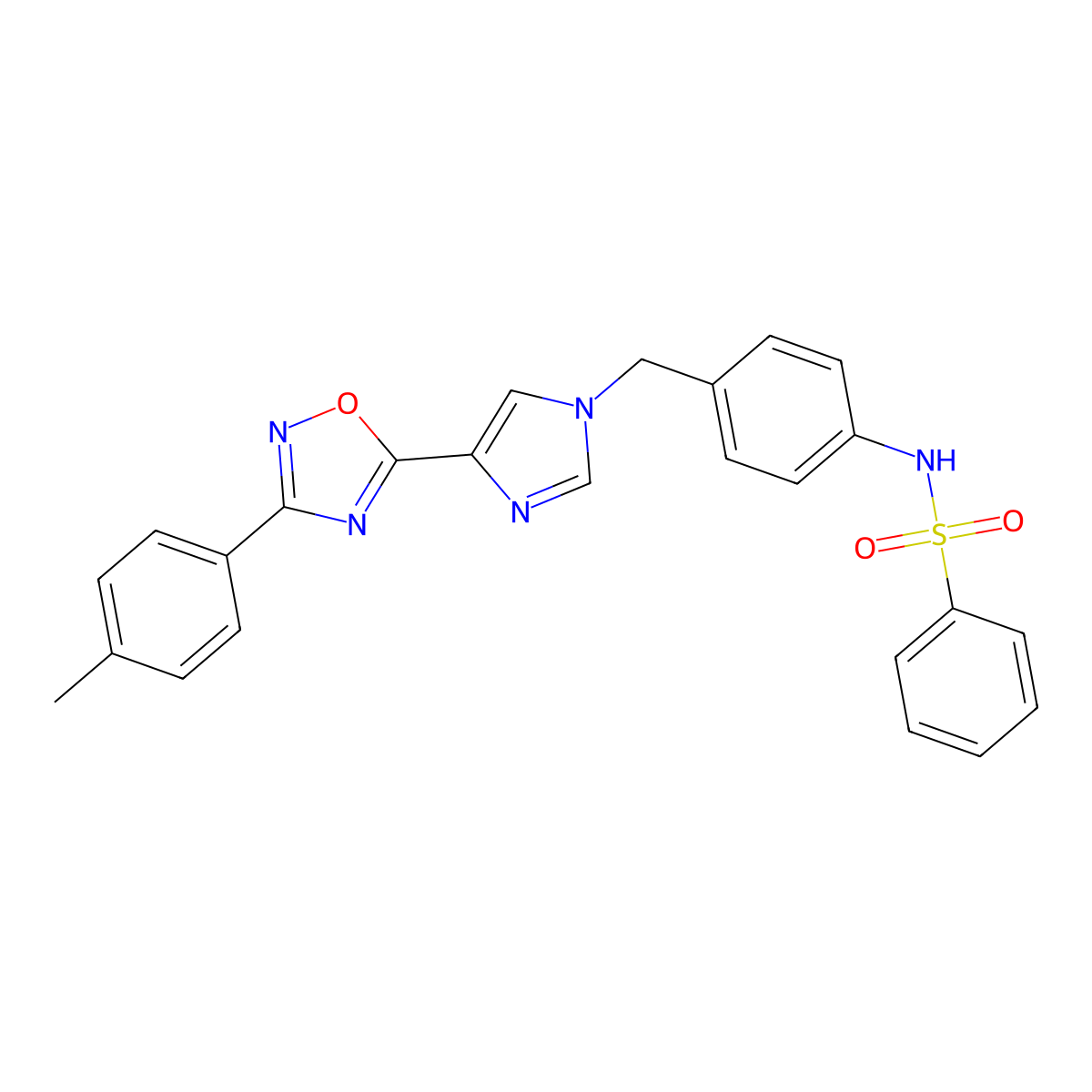 N-[4-({4-[3-(4-methylphenyl)-1,2,4-oxadiazol-5-yl]-1H-imidazol-1-yl}methyl)phenyl]benzenesulfonamide molecular structure, CAS 1111150-89-0