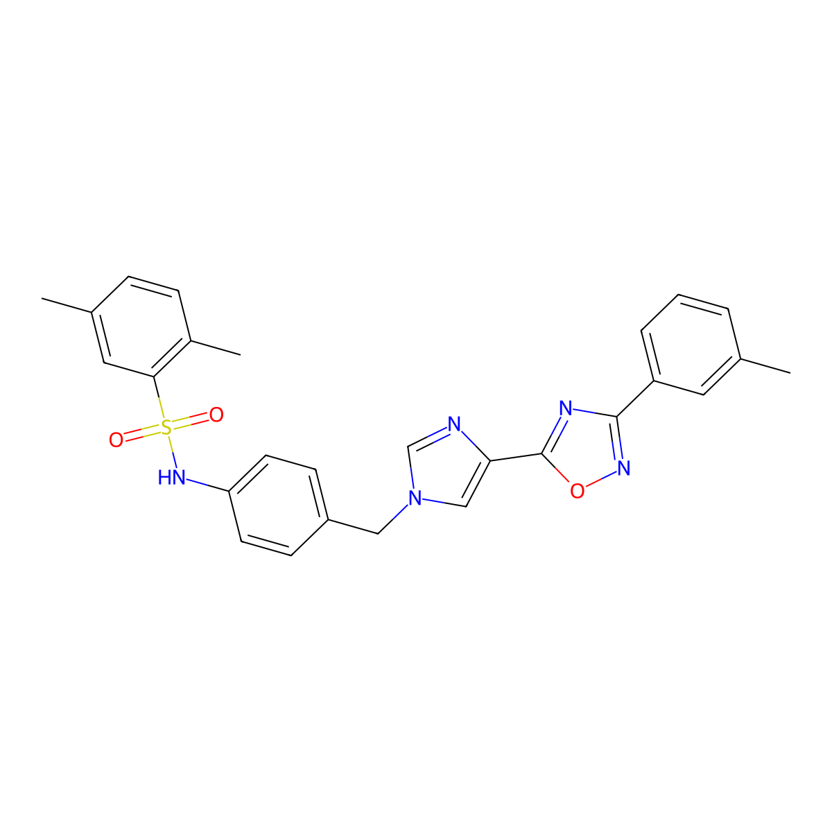2,5-dimethyl-N-(4-((4-(3-(m-tolyl)-1,2,4-oxadiazol-5-yl)-1H-imidazol-1-yl)methyl)phenyl)benzenesulfonamide molecular structure, CAS 1111150-96-9