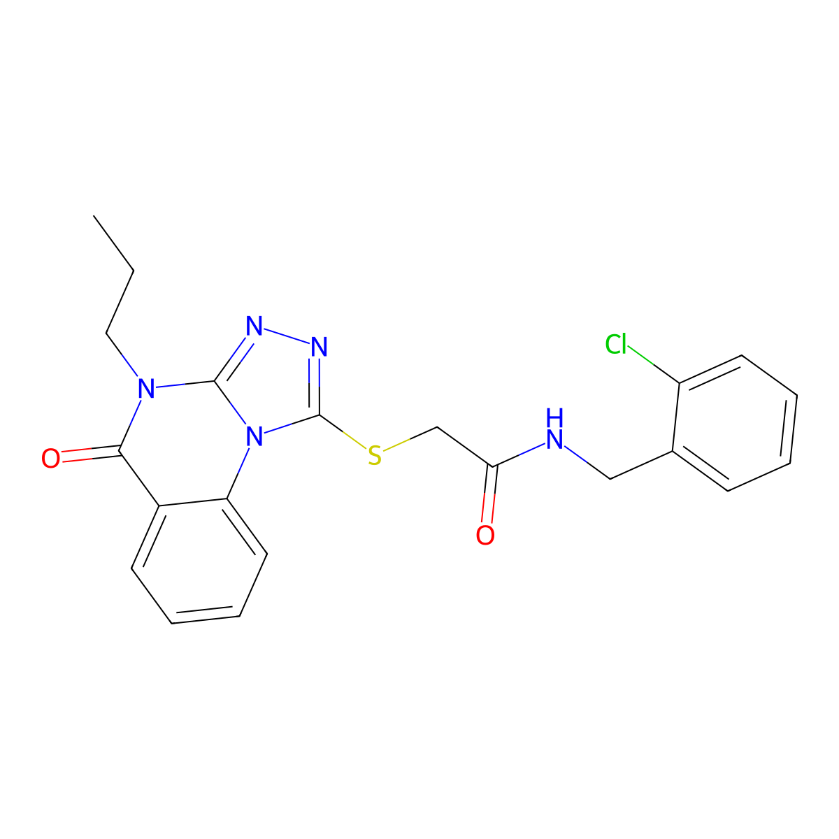 N-[(2-chlorophenyl)methyl]-2-({5-oxo-4-propyl-4H,5H-[1,2,4]triazolo[4,3-a]quinazolin-1-yl}sulfanyl)acetamide molecular structure, CAS 1111151-09-7