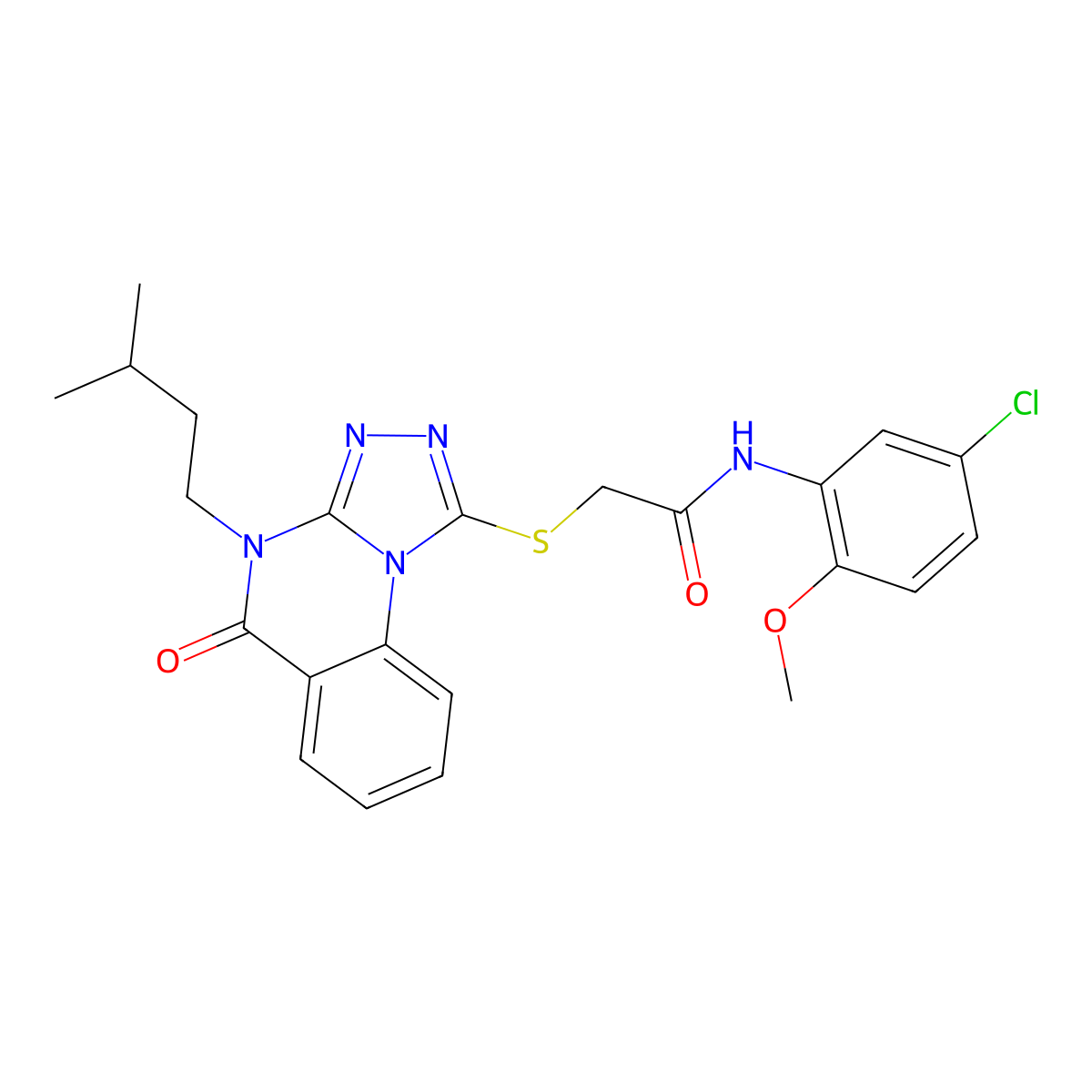 N-(5-chloro-2-methoxyphenyl)-2-((4-isopentyl-5-oxo-4,5-dihydro-[1,2,4]triazolo[4,3-a]quinazolin-1-yl)thio)acetamide molecular structure, CAS 1111151-24-6